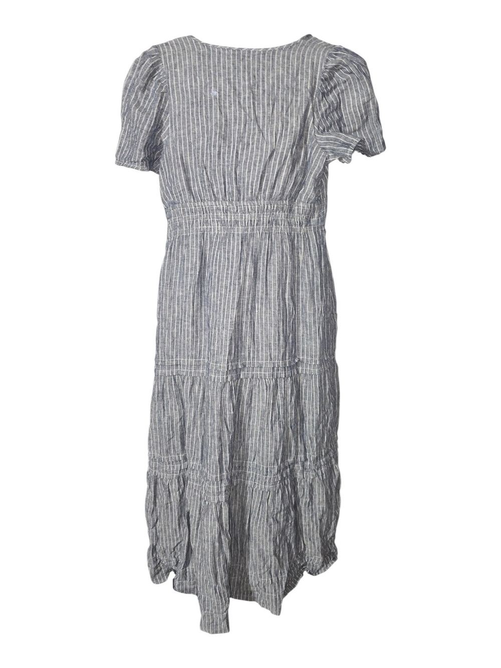 Quince Linen Tiered Maxi Dress In Chambray Stripe Sime M - Picture 7 of 11